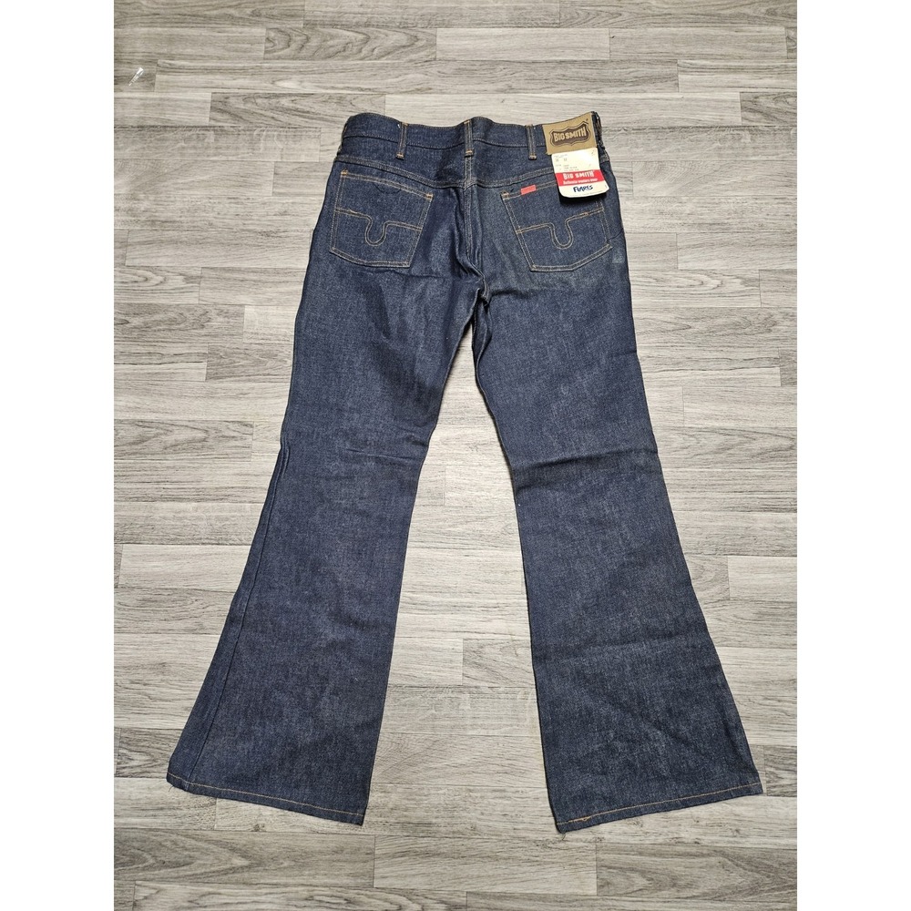 Vintage 70s Big Smith Flare Dark Blue Jeans 36x32 Western Bellbottoms USA New!